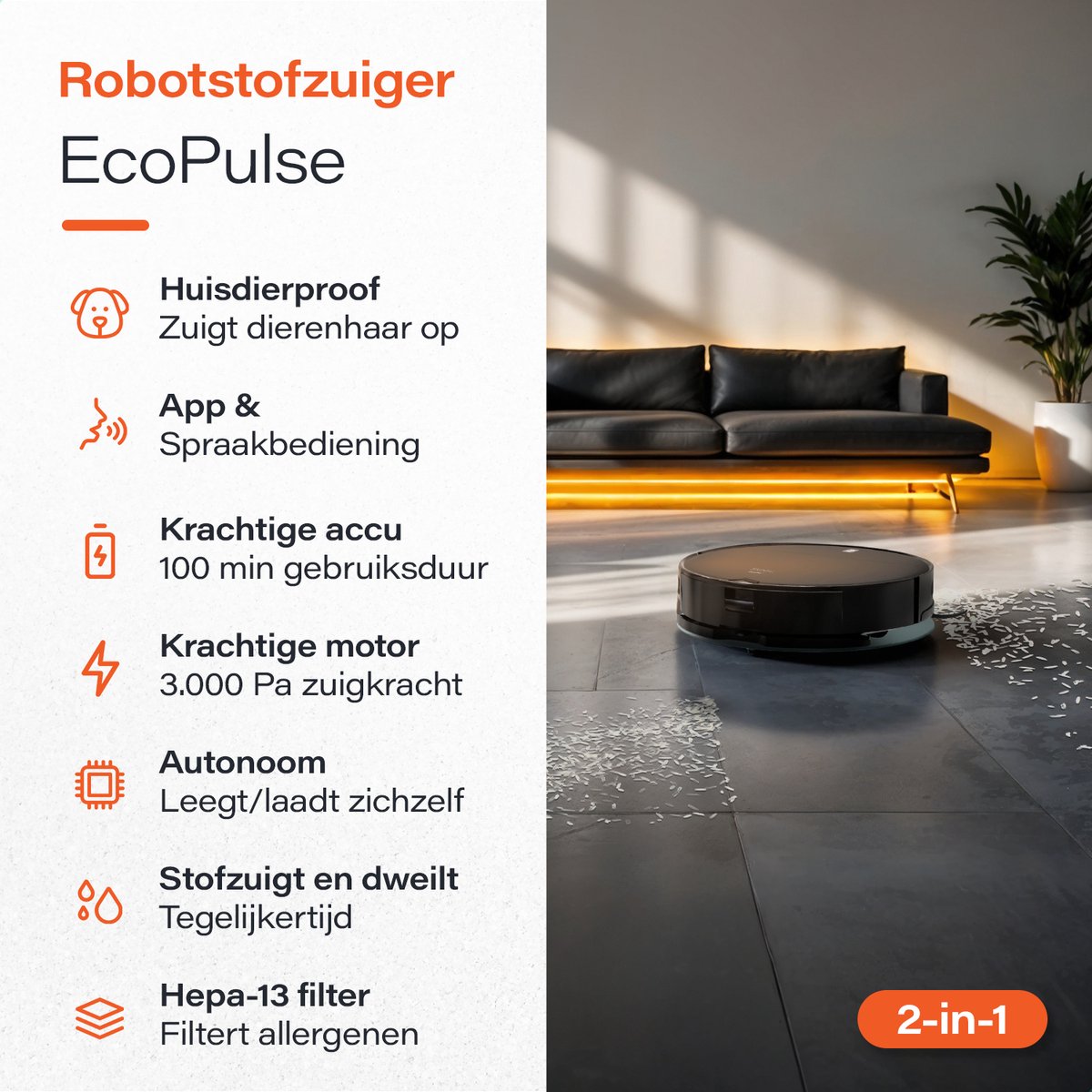 Ecopulse robotstozuiger met dweilfuntie 2000 PA